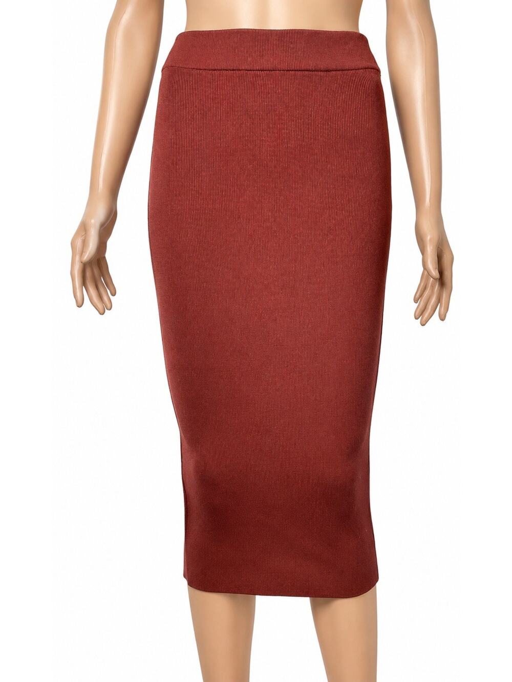 Babaton Aritzia Pencil Skirt XXS Rust Brown Knit Stretch Midi Bodycon Women
